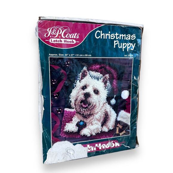 Latch Hook Kit J&P Coats 1998 Christmas Puppy 20" x 27" Art 25518 New Open Box - Picture 15 of 15